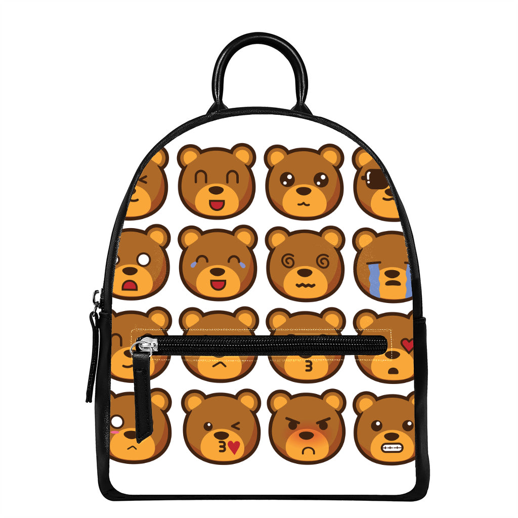 Teddy Bear Emoji Print Leather Backpack