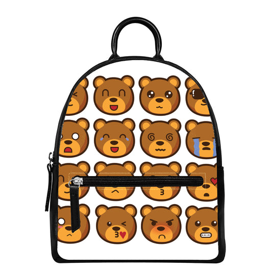 Teddy Bear Emoji Print Leather Backpack