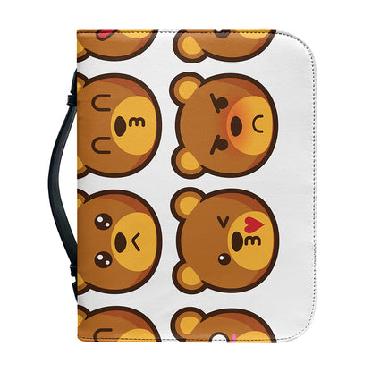 Teddy Bear Emoji Print Leather Bible Cover