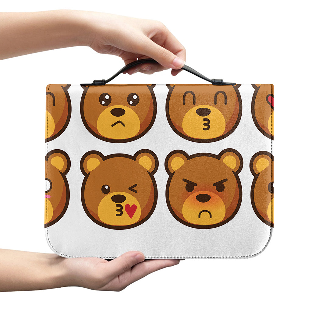 Teddy Bear Emoji Print Leather Bible Cover
