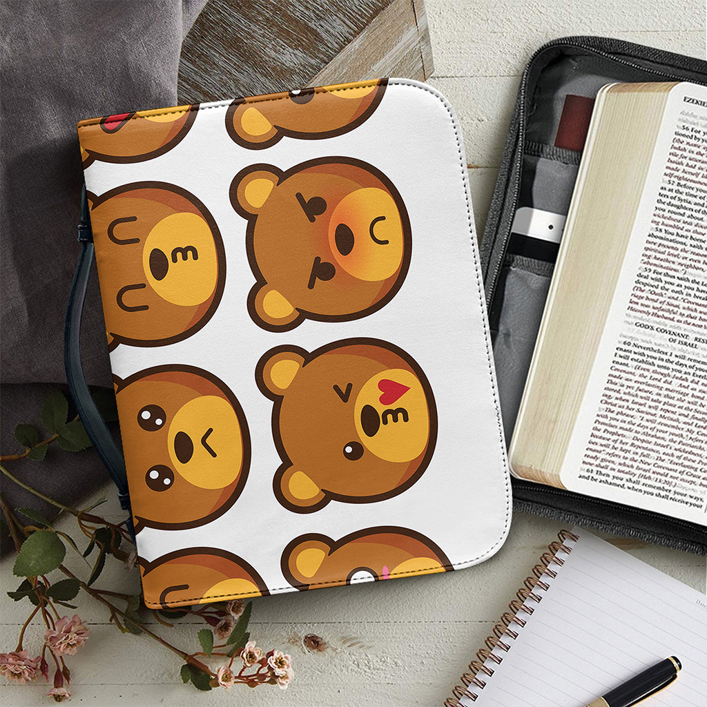 Teddy Bear Emoji Print Leather Bible Cover