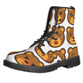 Teddy Bear Emoji Print Lace-Up Boots