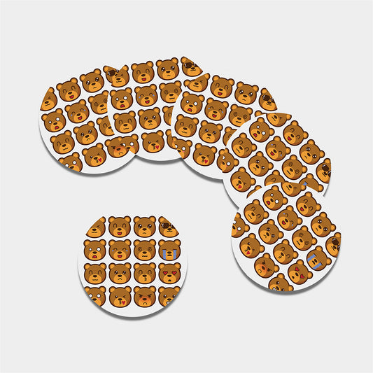Teddy Bear Emoji Print Leather Coaster Set