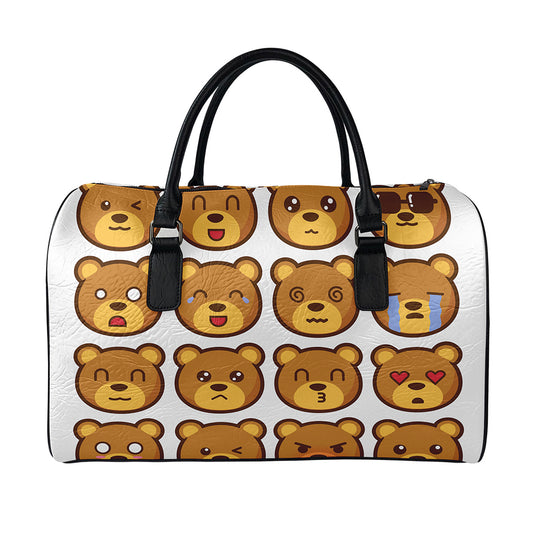 Teddy Bear Emoji Print Leather Duffle Bag