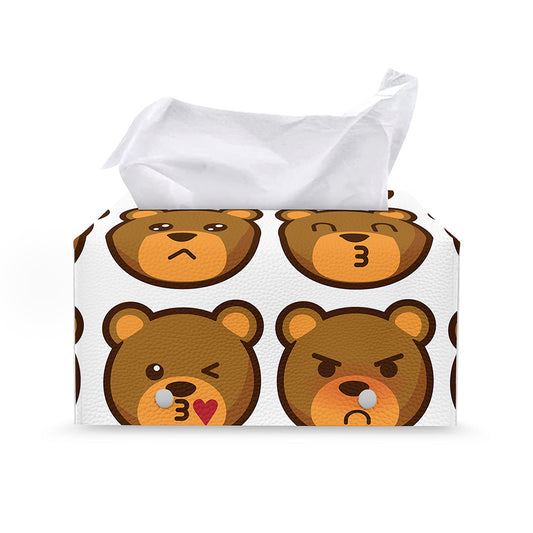 Teddy Bear Emoji Print Leather Tissue Box Cover