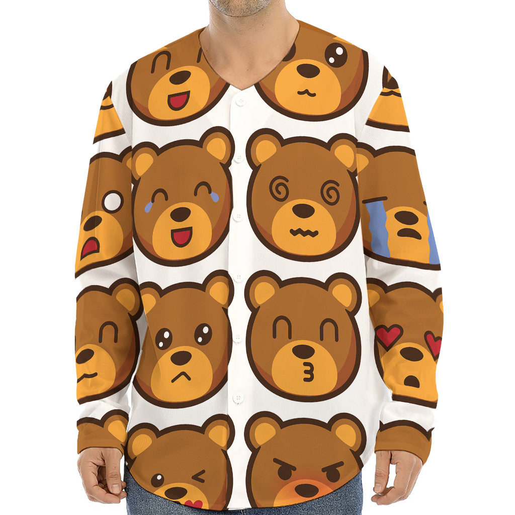 Teddy Bear Emoji Print Long Sleeve Baseball Jersey