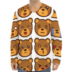 Teddy Bear Emoji Print Long Sleeve Baseball Jersey