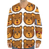 Teddy Bear Emoji Print Long Sleeve Baseball Jersey