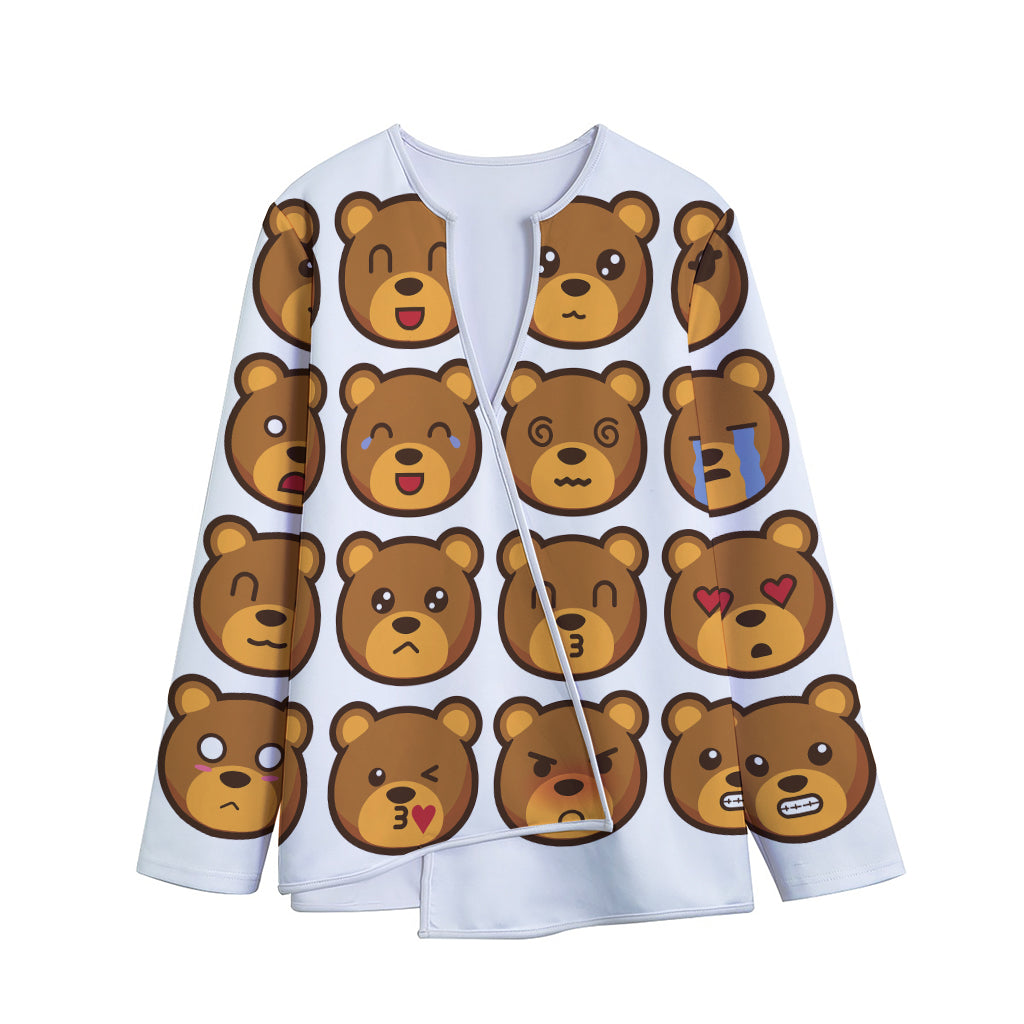 Teddy Bear Emoji Print Long Sleeve Short Coat