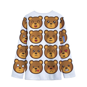 Teddy Bear Emoji Print Long Sleeve Short Coat