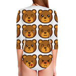 Teddy Bear Emoji Print Long Sleeve Swimsuit