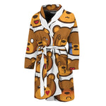 Teddy Bear Emoji Print Men's Bathrobe