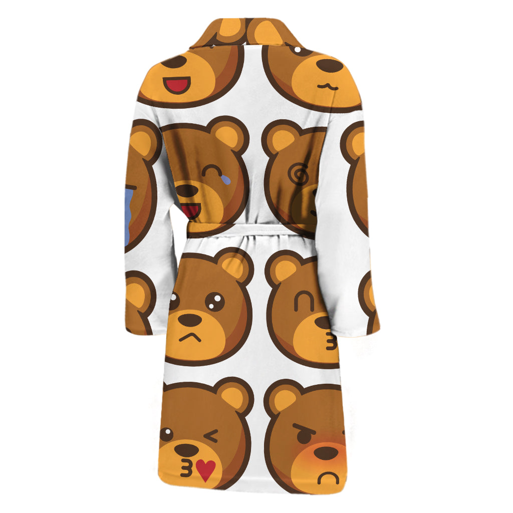 Teddy Bear Emoji Print Men's Bathrobe