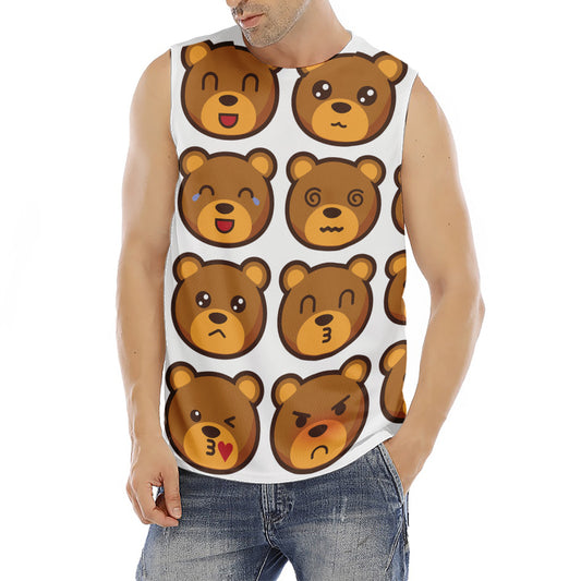 Teddy Bear Emoji Print Men's Fitness Tank Top