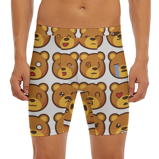 Teddy Bear Emoji Print Men's Long Boxer Briefs