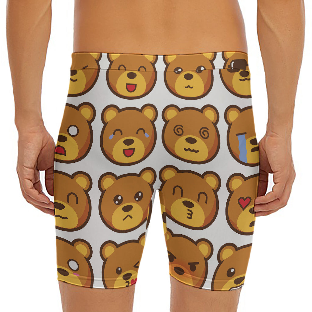 Teddy Bear Emoji Print Men's Long Boxer Briefs