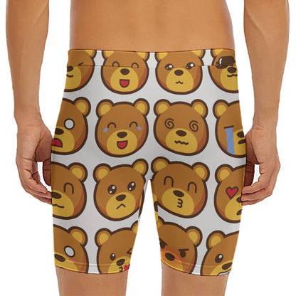 Teddy Bear Emoji Print Men's Long Boxer Briefs