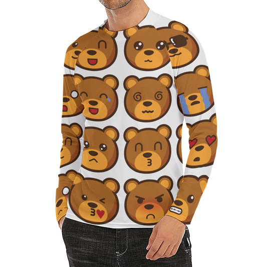Teddy Bear Emoji Print Men's Long Sleeve Rash Guard