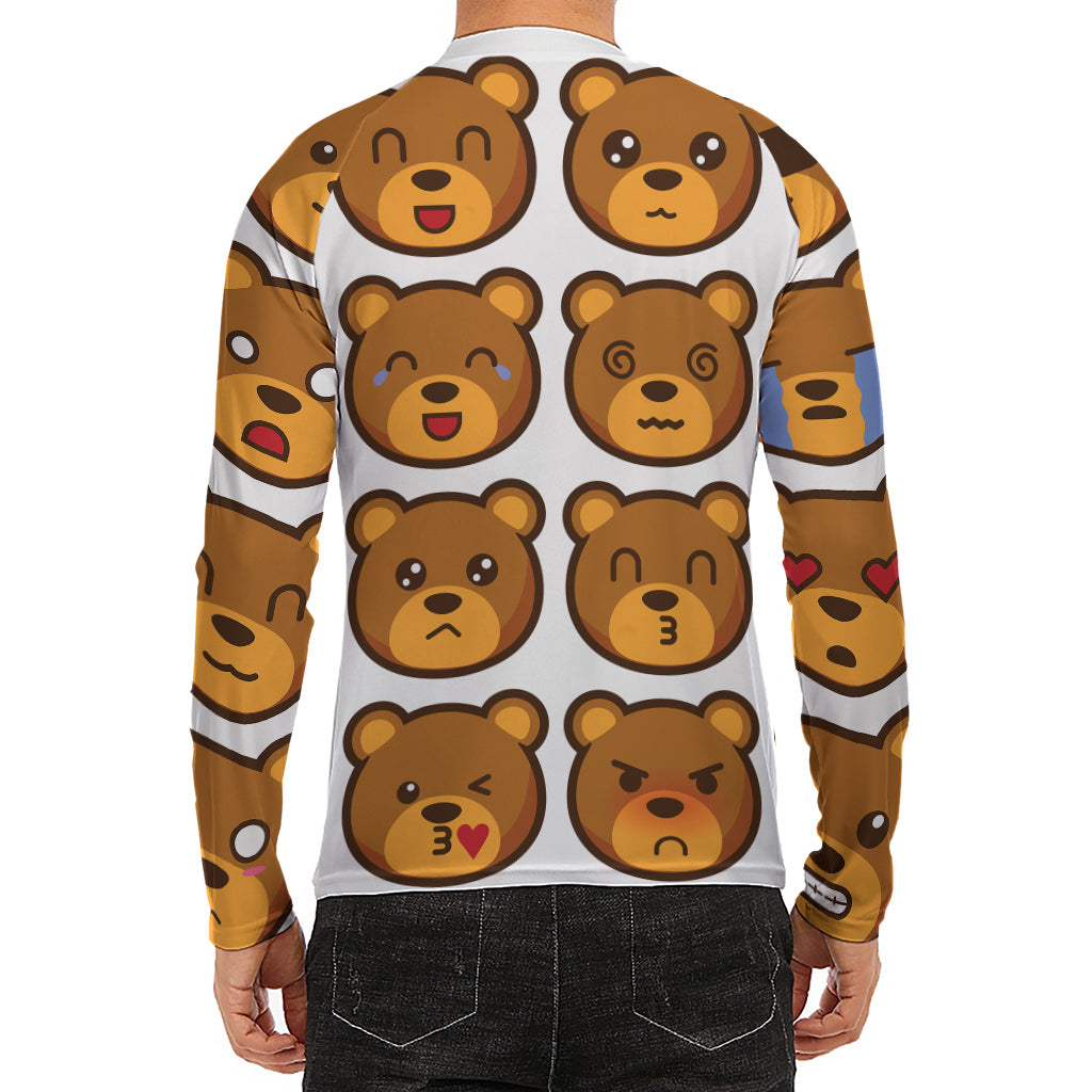 Teddy Bear Emoji Print Men's Long Sleeve Rash Guard