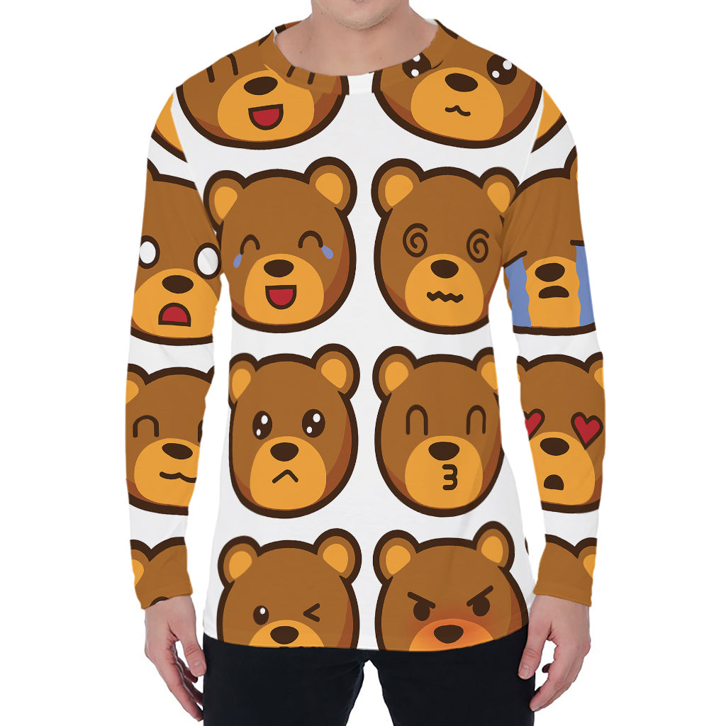Teddy Bear Emoji Print Men's Long Sleeve T-Shirt