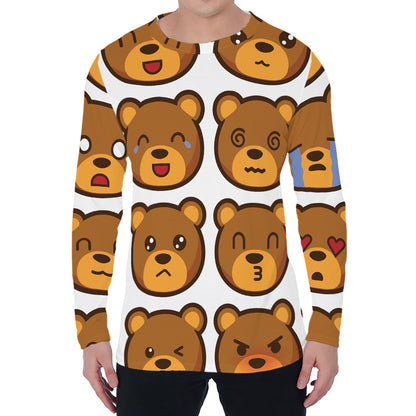 Teddy Bear Emoji Print Men's Long Sleeve T-Shirt