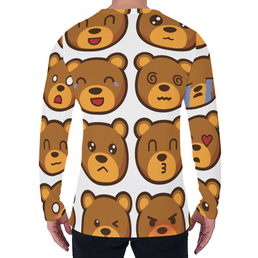 Teddy Bear Emoji Print Men's Long Sleeve T-Shirt
