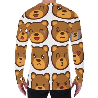 Teddy Bear Emoji Print Men's Long Sleeve T-Shirt