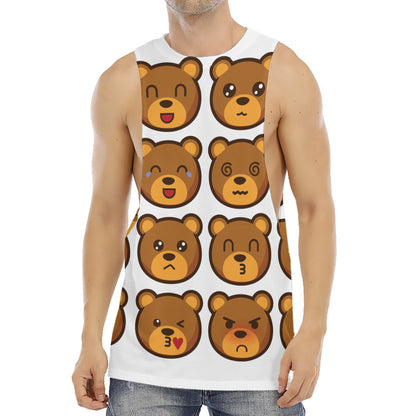 Teddy Bear Emoji Print Men's Muscle Tank Top