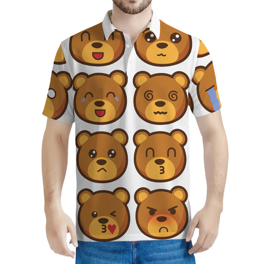 Teddy Bear Emoji Print Men's Polo Shirt