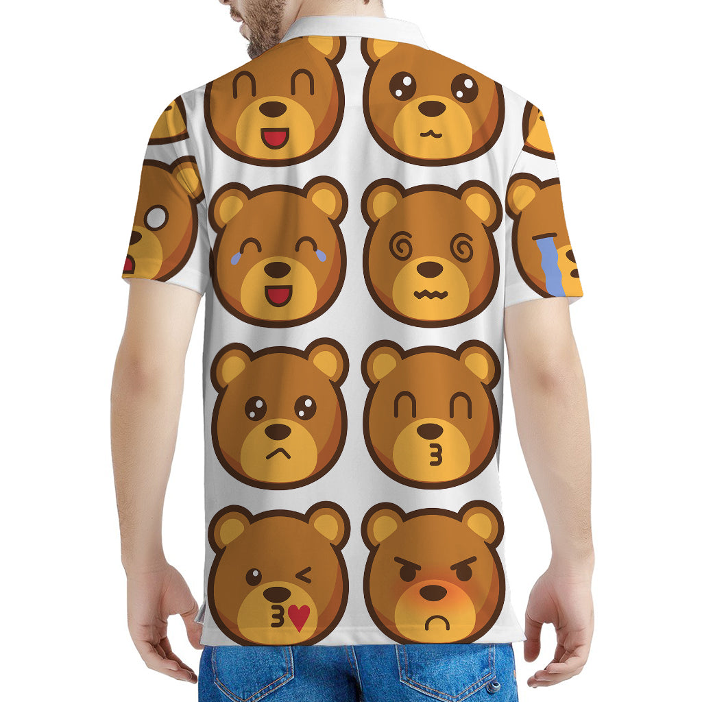 Teddy Bear Emoji Print Men's Polo Shirt