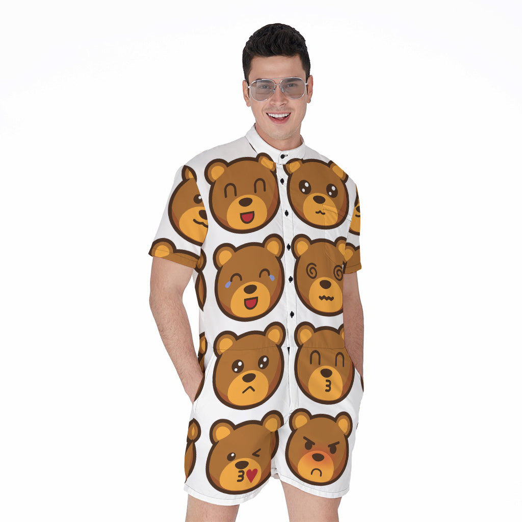 Teddy Bear Emoji Print Men's Rompers
