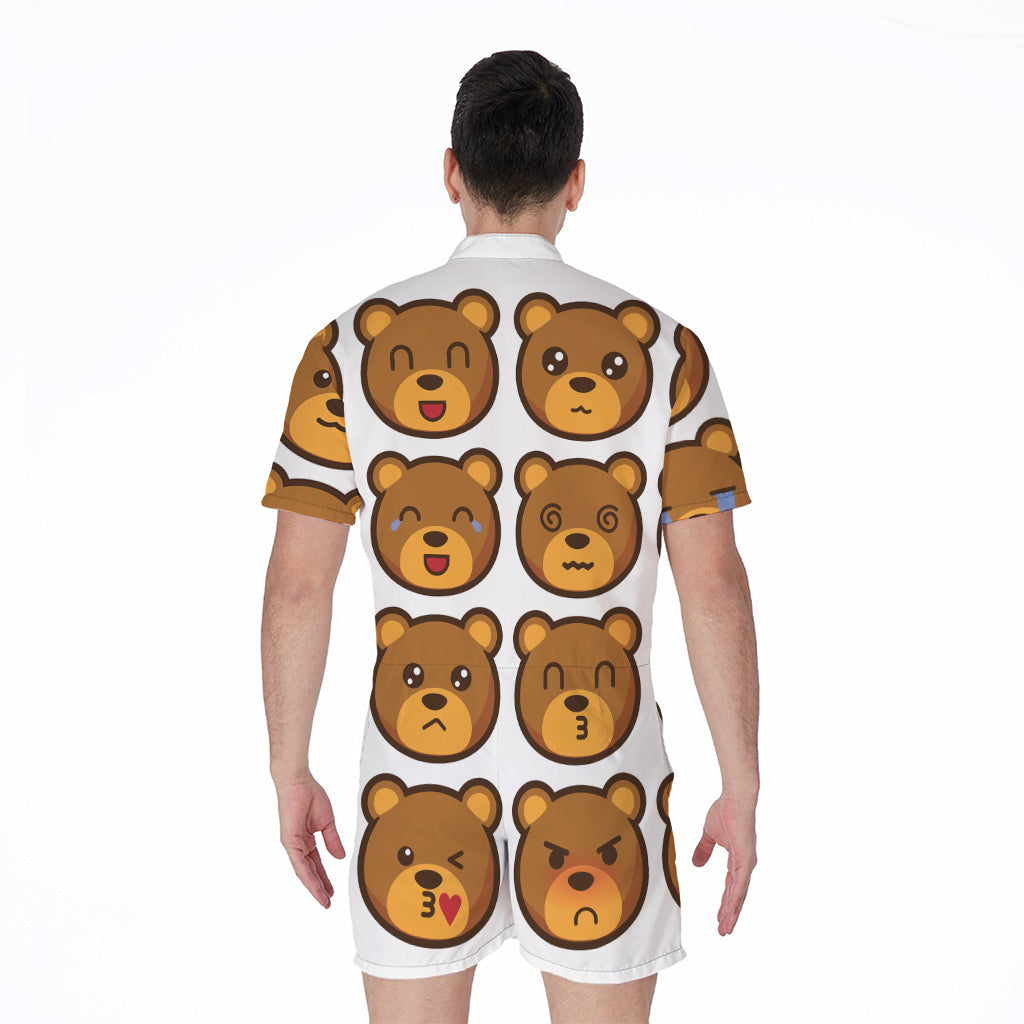 Teddy Bear Emoji Print Men's Rompers