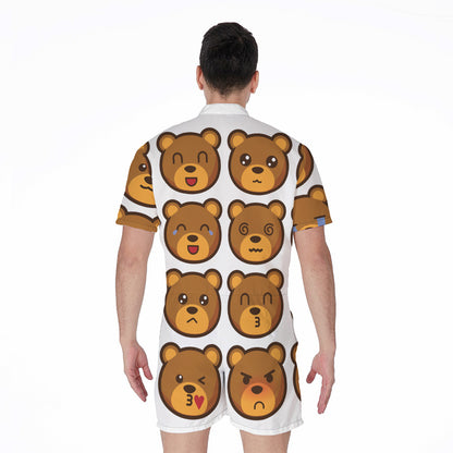 Teddy Bear Emoji Print Men's Rompers