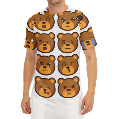 Teddy Bear Emoji Print Men's Short Sleeve Rash Guard