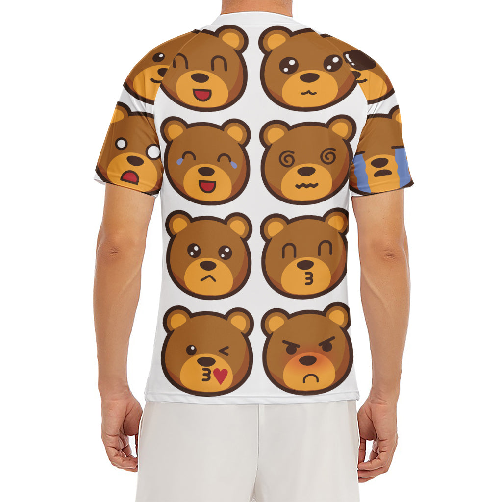 Teddy Bear Emoji Print Men's Short Sleeve Rash Guard