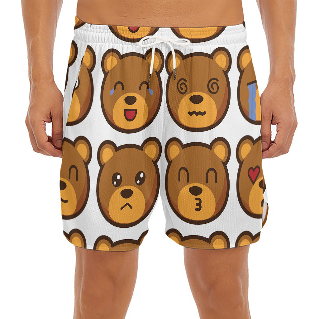 Teddy Bear Emoji Print Men's Split Running Shorts