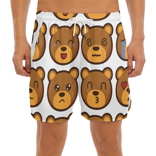 Teddy Bear Emoji Print Men's Split Running Shorts
