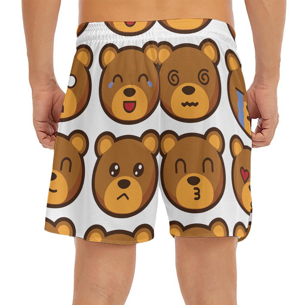 Teddy Bear Emoji Print Men's Split Running Shorts