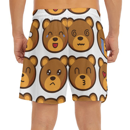 Teddy Bear Emoji Print Men's Split Running Shorts