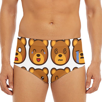 Teddy Bear Emoji Print Men's Triangle Swim Briefs