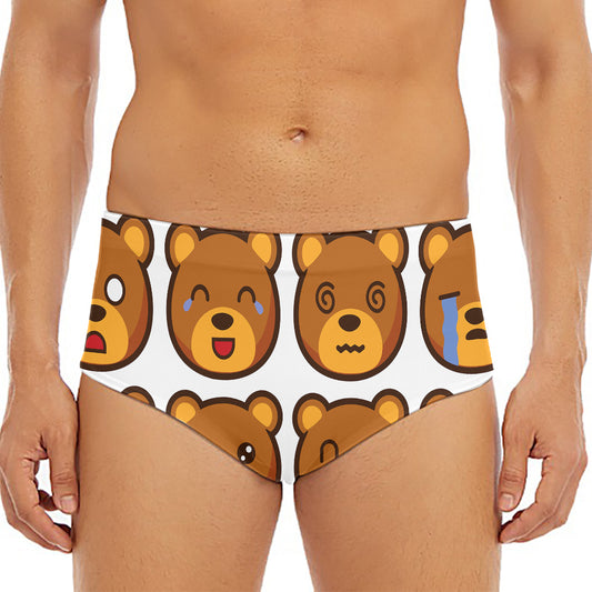 Teddy Bear Emoji Print Men's Triangle Swim Briefs