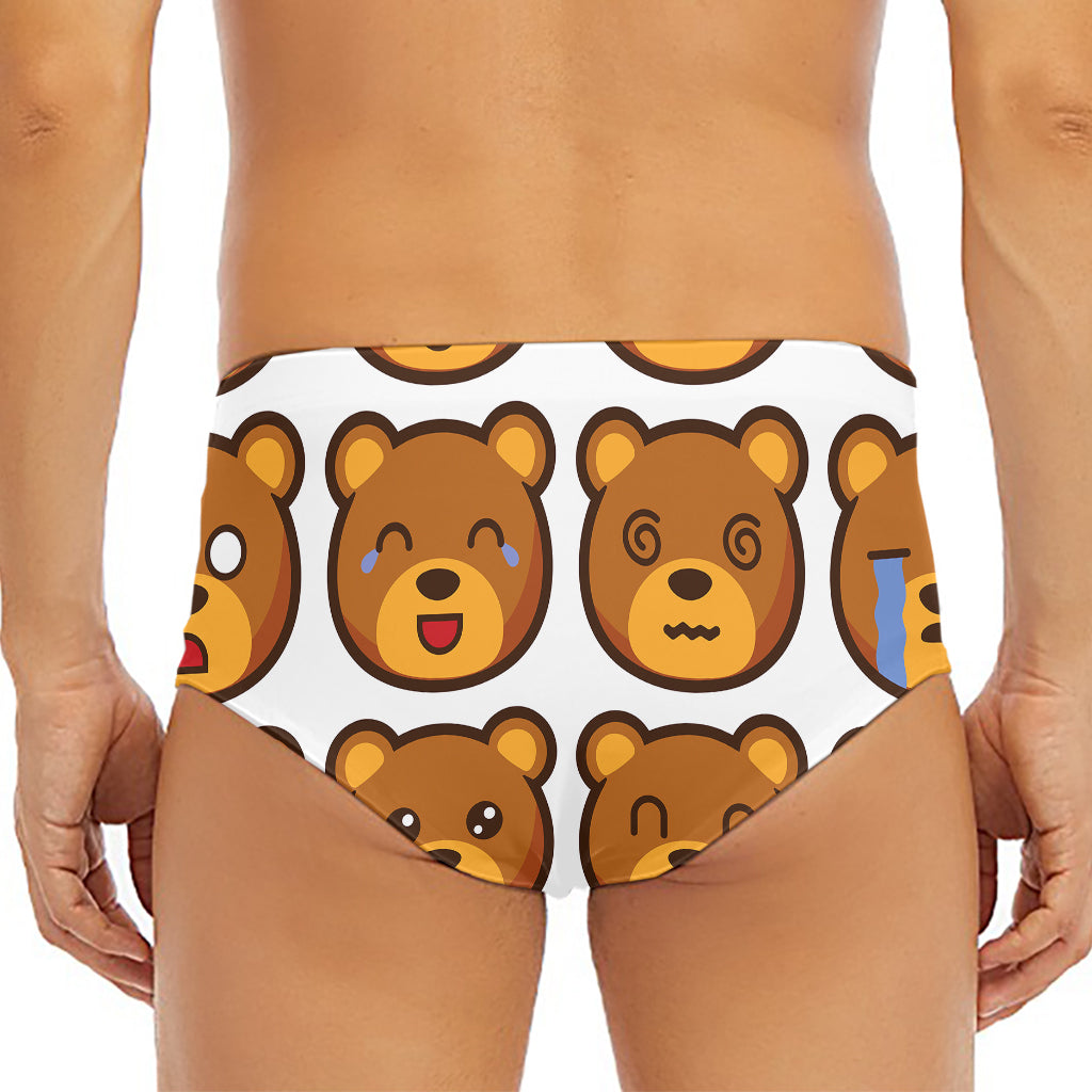 Teddy Bear Emoji Print Men's Triangle Swim Briefs