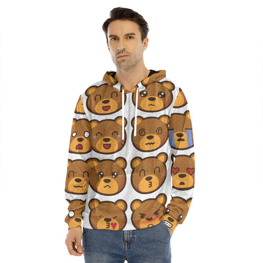 Teddy Bear Emoji Print Men's Velvet Pullover Hoodie