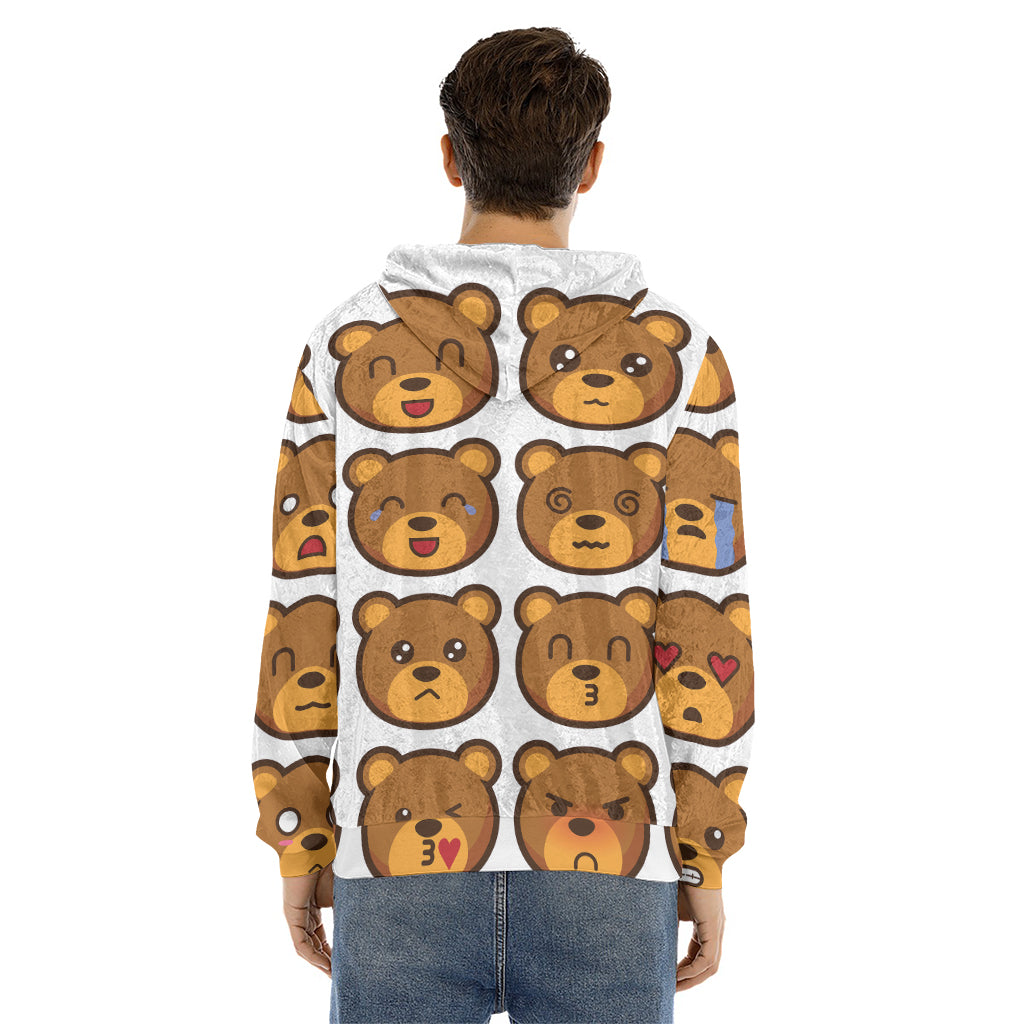 Teddy Bear Emoji Print Men's Velvet Pullover Hoodie