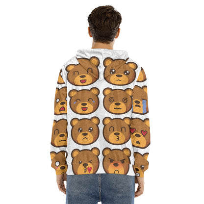 Teddy Bear Emoji Print Men's Velvet Pullover Hoodie