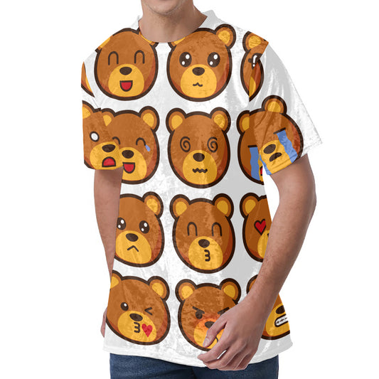 Teddy Bear Emoji Print Men's Velvet T-Shirt