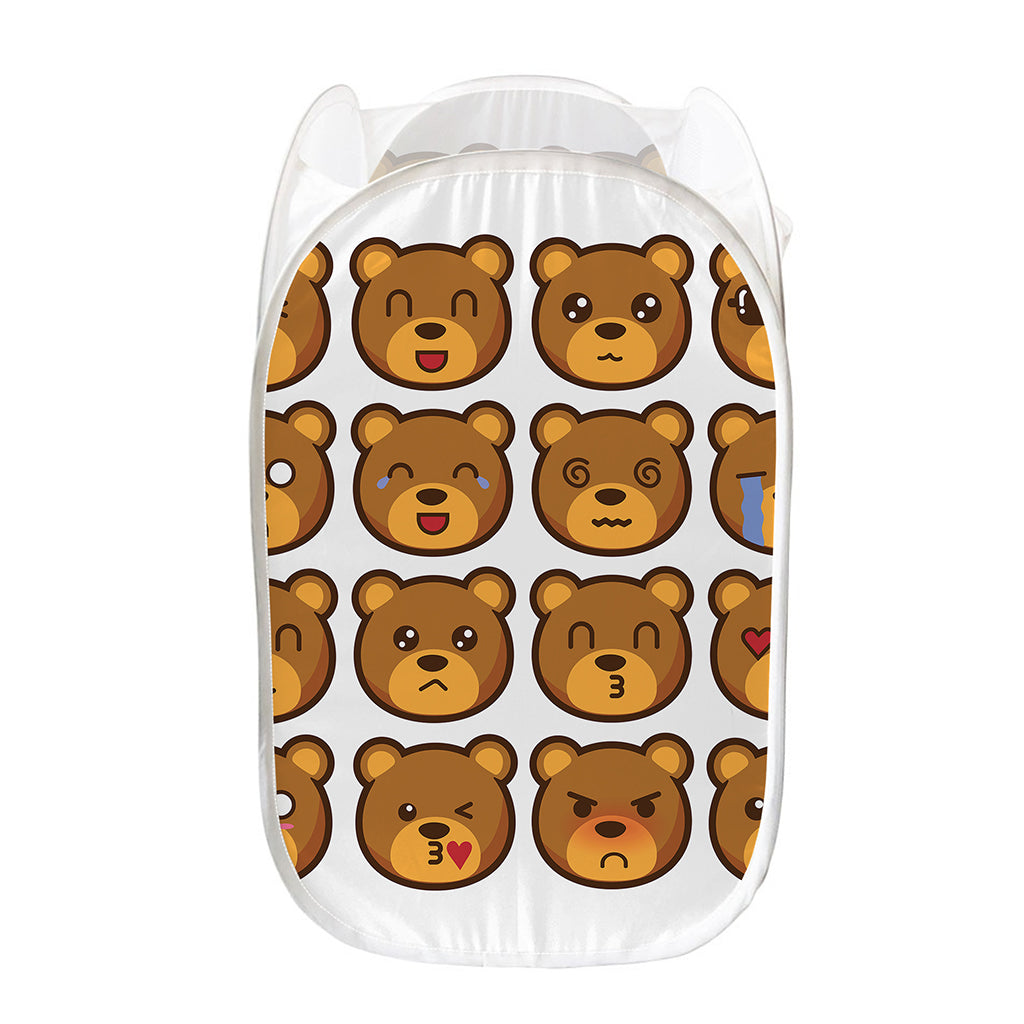 Teddy Bear Emoji Print Mesh Laundry Hamper