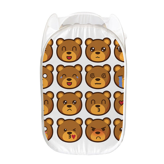 Teddy Bear Emoji Print Mesh Laundry Hamper