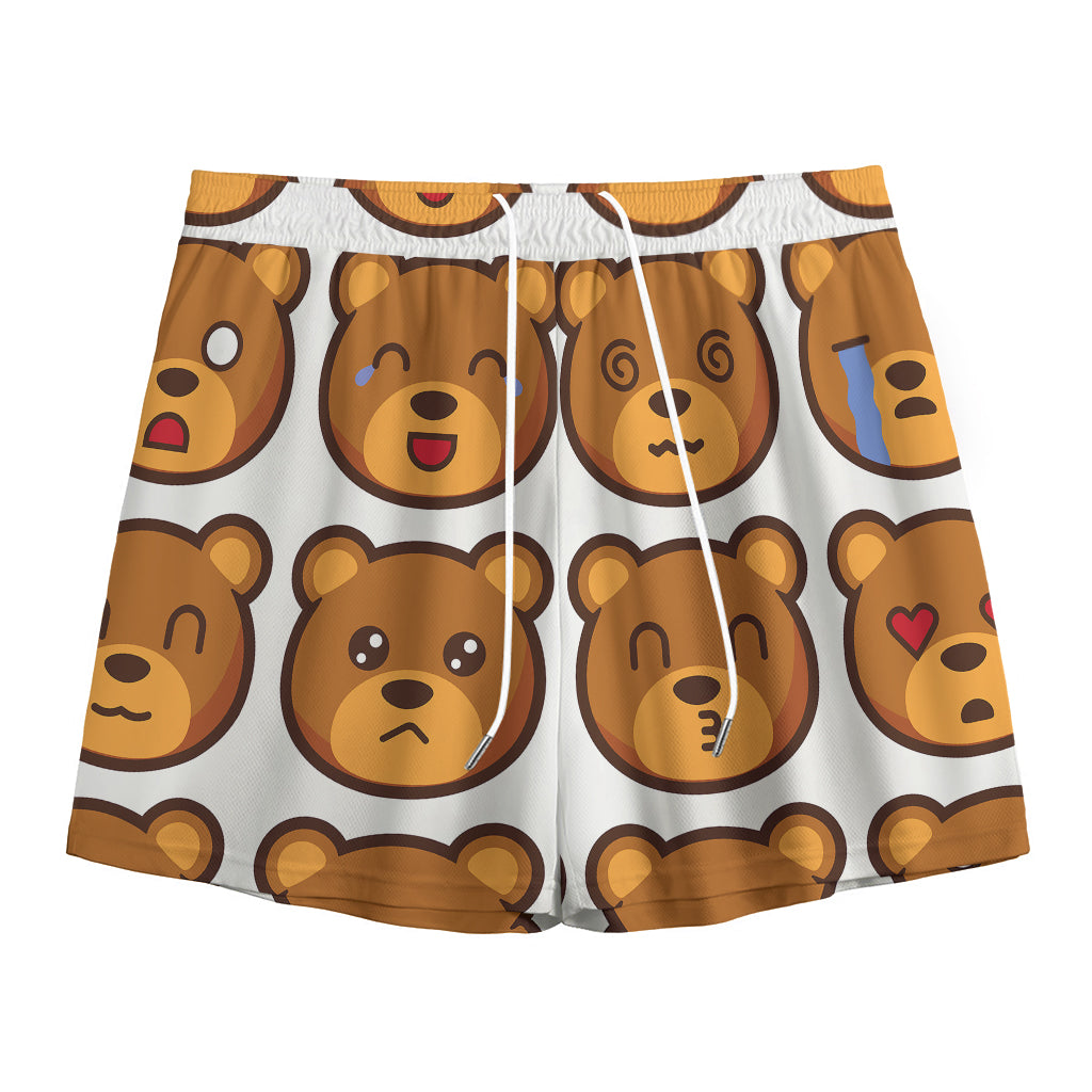 Teddy Bear Emoji Print Mesh Shorts