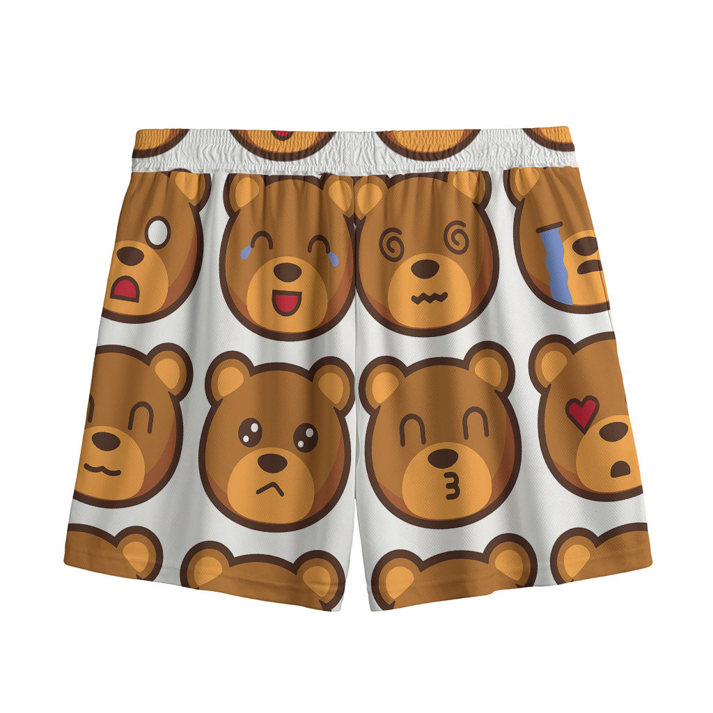 Teddy Bear Emoji Print Mesh Shorts